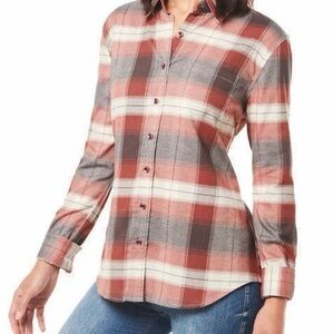 Women's Rust and Gray Plaid Button-Down Shirt